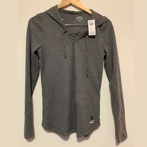 Hollister Hooded Lace-Up Ribbed Sweater/Longsleeve